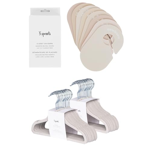 Image of 3 Sprouts Closet Dividers & Hangers Bundle - 8 Baby Size Dividers (Neutrals) and 30 Velvet Hangers for Baby Clothes (Gray)