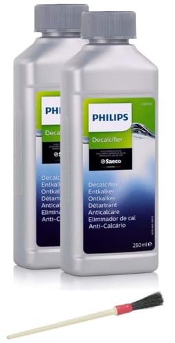 Jpshop Confezione da 2 Anticalcare da 250 ml. Adatto per Philips per Macchine da Caffè Automatiche e con Portafiltro + Pennello Pulizia