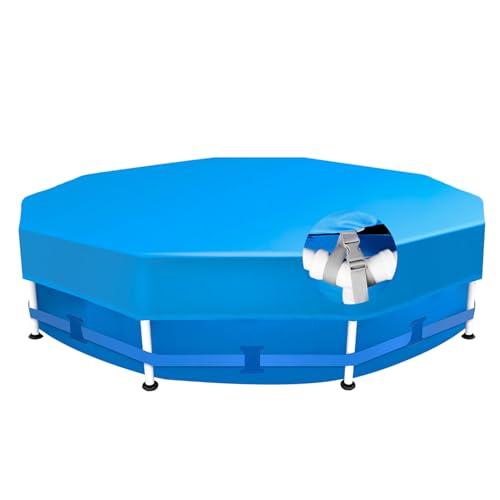 Sekey Poolabdeckung Rund 244 cm Passend für Runde Stahlrahmenbecken | Verstellbare Schnallen & Klettverschlüssen | Wind- & Staubdicht | Reißfestes Hochdichtes Abdeckplane | Blau