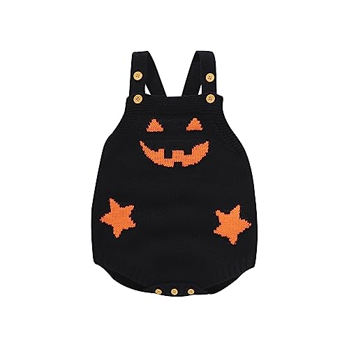 Image of Doisbetthsay Baby Boy Girl Halloween Clothes Newborn Pumpkin Knitted Romper Suspender Jumpsuit Christmas Santa Outfits