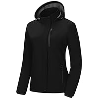 Pursky Fleece Jacket Women Ladies Spring Jackets All-Weather Lightweight Rain coat Women's Softshell Lined Windbreaker Waterproof Warm For Running Golf Hiking Black L