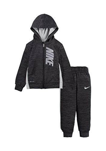 Nike Boy`s Therma Full Zip Hoodie & Pants 2 Piece Set (Black Heather(76G806-K08)/Black, 3T)