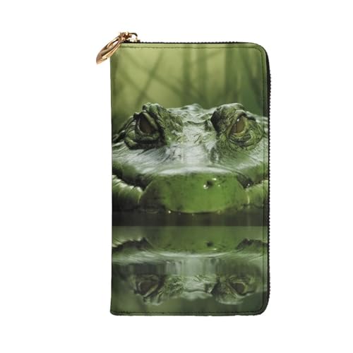 Gator Lurking Green Wallet For Women Men Clutch Rfid Blocking Leather Wallets Large Capacity Purse Credit Card Holder Money Case With Zipper Phone Holder Long Travel Purse2