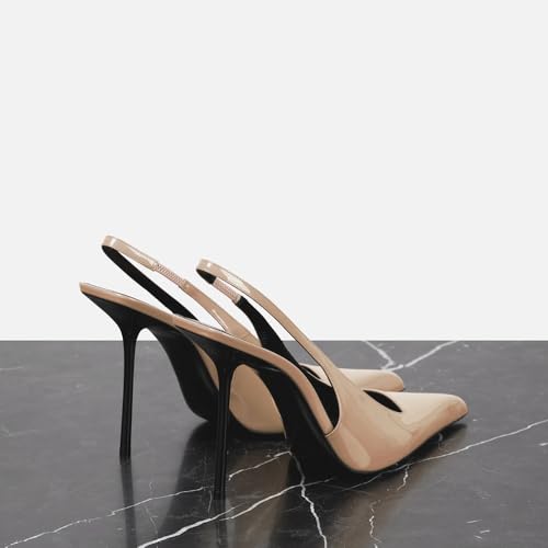 Image of THESHY Women's Pointed Toe High Stiletto Heels Slingback Stretch Slip-on Pumps Backless Patent Leather Fashion Dress Shoes for Women