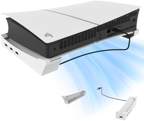 （09:30時点） PS5 Pro/新型PS5 Slim対応 横置きスタンド【新登場- 4-in-1】4つUSB拡張ハブ付 地震対策 放熱改善 新型プレステ5 スリム用横置き収納スタンド 転倒防止 傷付き防止 簡単に取り付けます プレステ5スリム/Pro用デジタル版および光学ドライブ版コンソールと互換性あり(ホワイト)