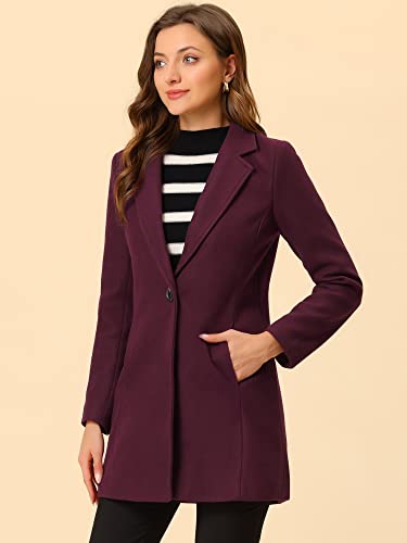Allegra K Women's Winter Overcoat Notched Lapel One Buttoned Mid-Length Long Coat2