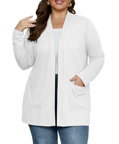 OLRIK Plus Size Sweaters for Women Kimonos for Women Plus Size Cardigan White-4X