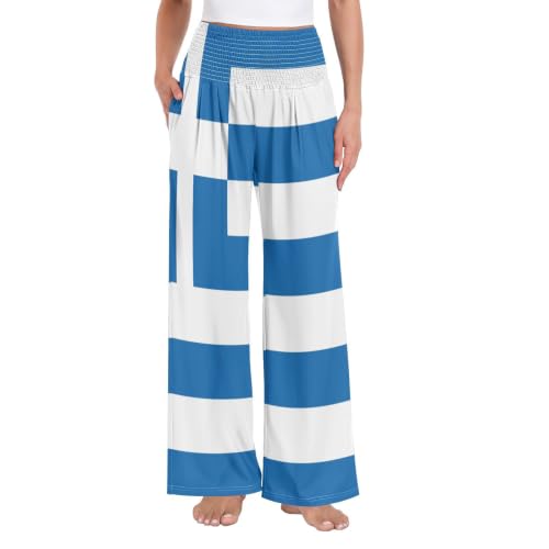 Pantalon palazzos femme motif drapeau grec pour des vacances à la plage légères