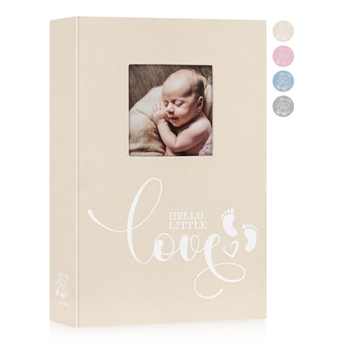 Image of Lanpn Baby Photo Album 4x6 300 Pockets, Linen Hardcover Newborn Memory Book with Memo Writing Area, Bebe Photobook, Slip-in Picture Book, Ultrasound Album Keepsake Gifts for Girl Baby Shower Beige