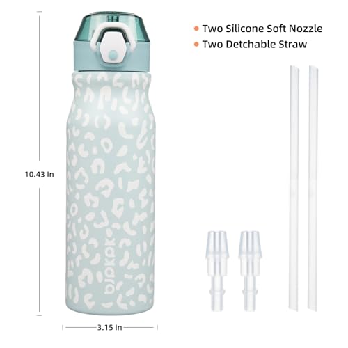 Image of BJPKPK 25 oz Insulated Water Bottle, Straw, Handle, Stainless Steel Flask | Leak Proof Locking Lid, Thermal, Double Wall Vacuum, Keeps Hot /Cold, BPA Free, Travel & Sports, Light Blue Leopard