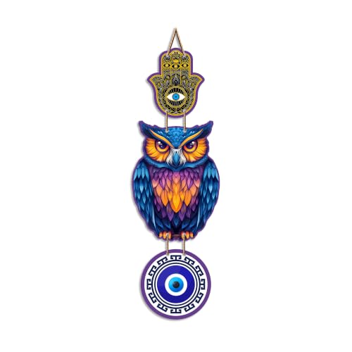 Image of Artvibes Lucky Owl Nazar Battu Wall Hanging for Main Door & Entrance | Evil Eye MDF Decorative Wall Art | Positive Energy Vastu Decor for Living Room | Balcony | Office | Hallway | Gift (WH 8529N)
