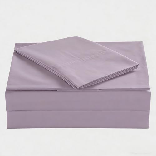 Image of 100% Cotton Percale Sheets Twin Size - 200 Thread Count, Breathable & Crisp Cool, Deep Pocket up to 17 inch Fitted Sheet, 3-Piece Bedding Set Hotel-Luxury Feel Bed Sheet Set(Lavender Gray, Twin)