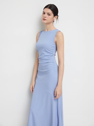 CIDER Cocktail Dresses for Women Wedding Guest Sleeveless Ruched Maxi Dress Boat Neck Mid Waist3