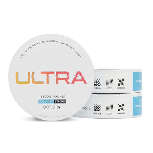 Ultra Focus Nootropic Pouches (Cool Mint, 3 Cans) Nicotine-Free, Caffeine-Free, Enfinity Paraxanthine, Vitamin B6 + B12, L-Theanine, Alpha-GPC, Ginseng, Plant-Based Energy Pouches