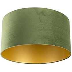 Lamparas Antiguas Valor QAZQA Clásico/Antiguo Algodón Pantalla terciopelo verde/oro 50/50/25, Redonda/Cilíndrica Pantalla lámpara colgante,Pantalla lámpara de pie