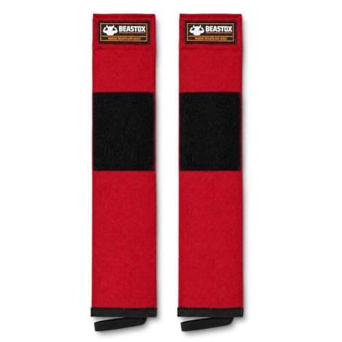 BEASTOX Wrist Wraps for Weightlifting, Red, Cross-Knitted Fabric, 24 Inch, Thumb Loop, Powerlifting & Strength Training