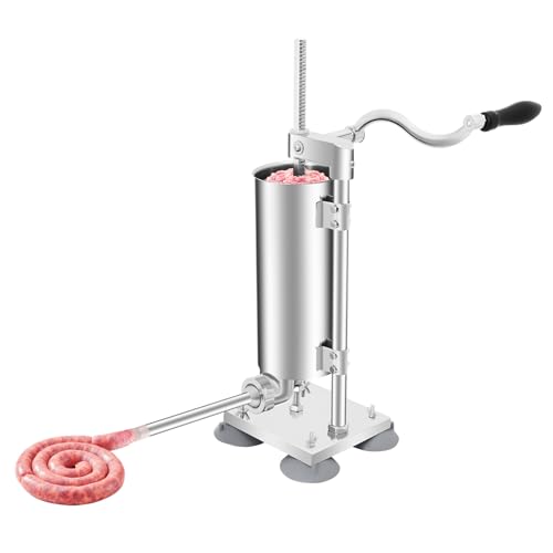 6Lbs Manual Sausage Stuffer,Vertical Stainless Steel Sausage Maker Packed with 4 Tubes & Professional Filling Nozzles Attachment,Commercial and Household Use