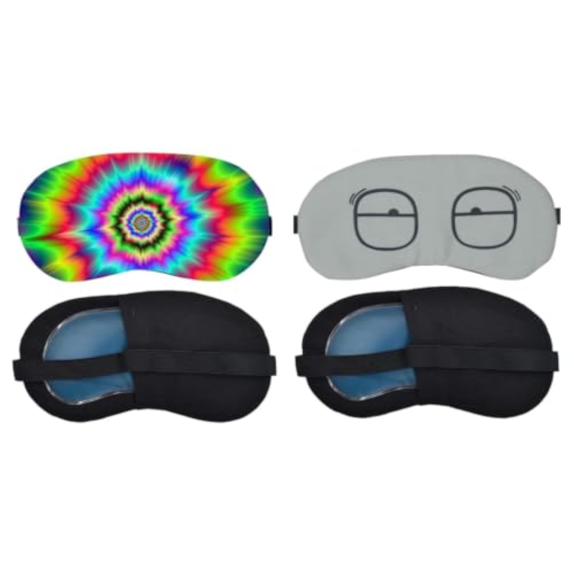 Combo Pack of 2 Soft Fabric Sleeping Eye Masks, Gray Glasses Print