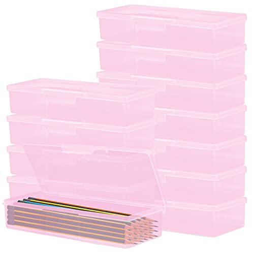Clear Pencil Box,12 Pack Large Capacity Pencil Box, Office Supplies Storage Organizer Box, Brush Painting Pencils Storage Box Watercolor Pen Container Drawing Tools (Pink) 1 Clear-Pencil-Box12-Pack-Large-Capacity-Pencil-Box-Office-Supplies-Storage-Organizer-Box-Brush-Painting-Pencils-Storage-Box-Watercolor-Pen-Container-Drawing-Tools-Pink