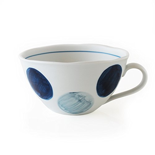 波佐見焼 CtoC JAPAN か~るい スープカップ 手描丸紋 ブルー W14.4×D12×H6.6(cm) 410(cc)