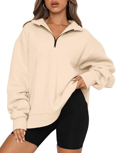 Image of Trendy Queen Women's Oversized Half Zip Fleece Sweatshirts-Cozy Pullover, Sweaters for Fall Winter