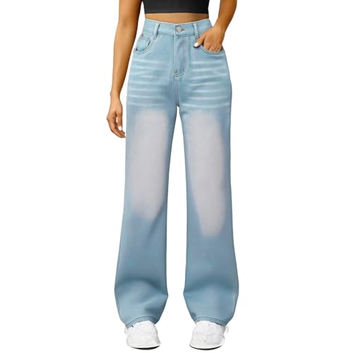 Woman Wide Leg Jeans High Waisted Baggy Jean Y2K Boyfriend Elastic Waist Stretchy Trousers Straight Legs Denim Pants3