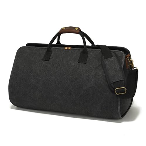 Waxed Canvas Leather Suit Luggage Garment Bag, 2 In 1 Hanging Suitcase Suit Business Travel Bag with Shoulder Strap (Black)