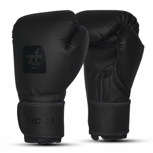 Image of Boxing Gloves for Men & Women, Punching Gloves for Training & Heavy Bag Punching with Moulded Foam Padding. Durable PU Material with Secure Velcro Wrist Support (Black, 14 oz)