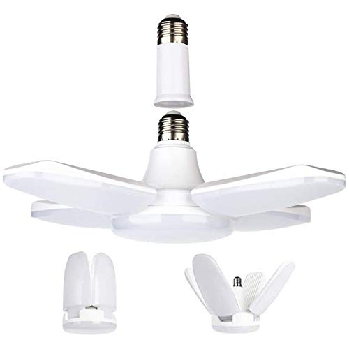 LED Garage Light 60W 6000LM Deformable LED Garage Ceiling Lights E26 6500K Daylight Lamps with 4 Adjustable Panels,Deformable LED Shop Lights for Garage,Warehouse,Workshop,Basement,Barn Lighting