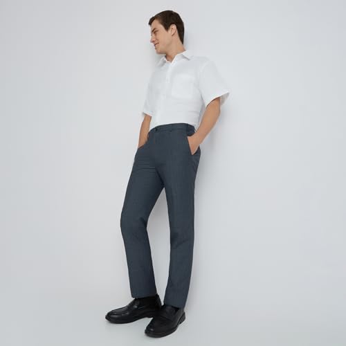 Image of Raymond Men's Slim Fit Mid Rise Solid Pattern Poly Viscose Blend Flat Front Formal Trouser