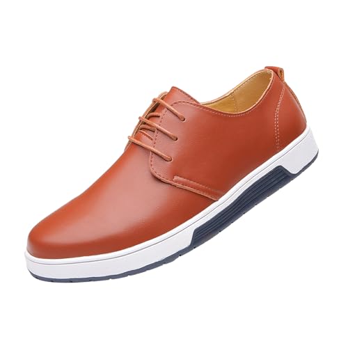 MOYOWEI Men's Leather Casual Dress Shoes,Fashion Comfort Softsole Lace-up Plain Toe Travel Business Derby Oxfords Flat Sneakers