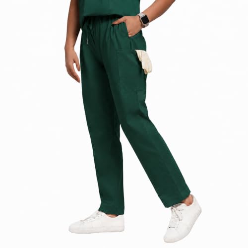 Image of Lite V-Neck 6-Pocket Women's Cotton ScrubSuit | Moisture-Wicking, Anti-Stain & Odor Protection | Classic Fit Top & Pant | All-Day Comfort for Doctors & Students Forest Green (XS)