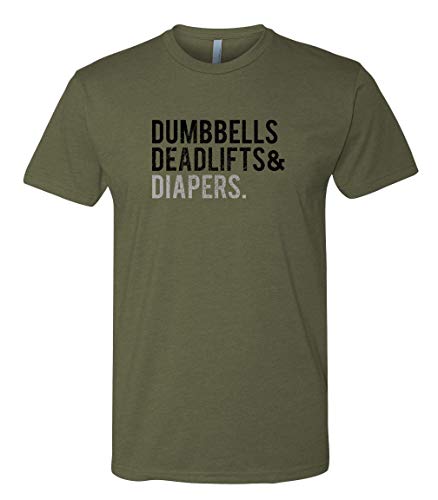 Men's Triple-D T-Shirt, Military Green - Dumbbells Deadlifts & Diapers Army Green Tee for Dads