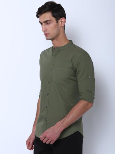 Image of Highlander Men's Slim Fit Casual Shirts | Solid | Long Sleeves | Mandarin Collar | Casual Shirts for Men