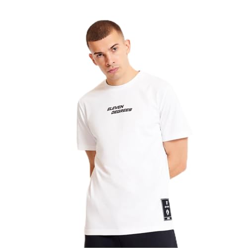 11 Degrees Camiseta estampada circular para hombre, color blanco escarlata, Blanco/escarlata, XL