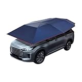BBinmine Semi-Automatic Car Tent 13.78x7.2 FT, Portable Car Umbrella with Hydraulic Booster, UV Waterproof Cars Awning Cover with Windbreak Ropes & Suction Cups (Navy Blue)