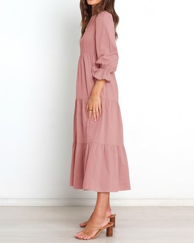 BTFBM Women Casual Long Sleeve Crew Neck Fall Dress Bohemian Relaxed Fit Floral Flowy Maxi Dresses Tiered Cocktail Dress