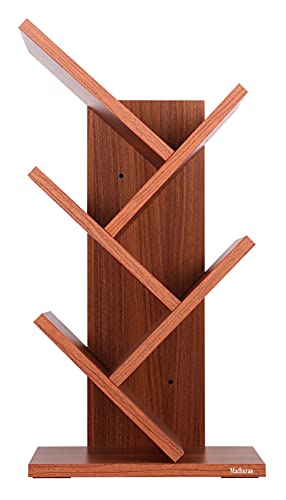 Image of Madhuran Engineered Wood Wall Mounted Cum Free Standing Books Magazine Stands Racks Holder (Teak Finish) / Office Study Table Organiser Living Room Bedroom Storage Pen
