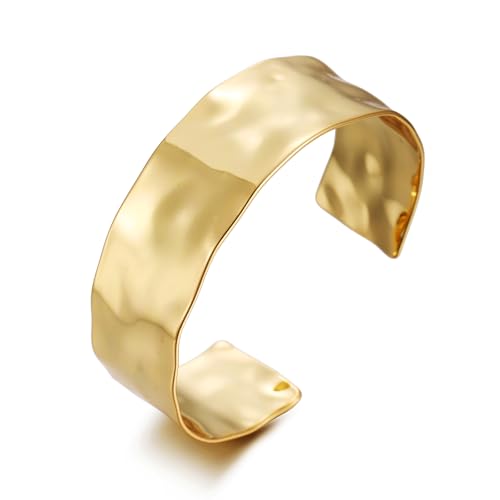 Gold/Silver Wide Hammered Textured Cuff Bangle Bracelets for Women