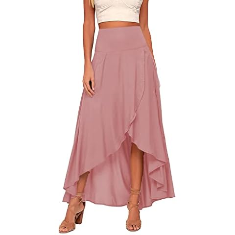 Aivtalk Women Casual Midi Skirts Split A Line Skirts Retro Swing Skirt Party Summer Elegant Skirts, Pink Size S Cover