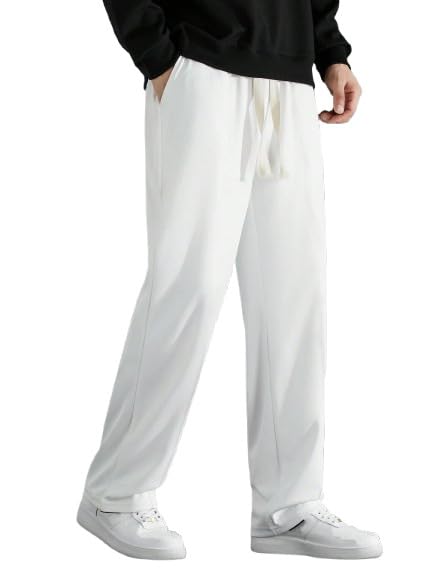 Image of Men's Baggy Trousers for Men Loose Fit Korean Style Wide Leg Casual Pants Elastic Waist Comfortable Streetwear Black Gym Wear Lounge Travel Bottom Wear