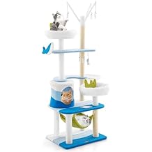PETSITE Ocean-Themed Cat Tree for Indoor Cats, Multi-Level Cat Tower with Natural Sisal Scratching Posts, Hanging Toys and Padded Top Perch, Modern Cat Tree for Large Cats 20 lbs Heavy Duty 65"