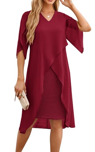 Image of Hanna Nikole Womens Plus Size Chiffon Cocktail Dress Ruffle 3 /4 Sleeve Wedding Guest Party Dresses with High Low Hem