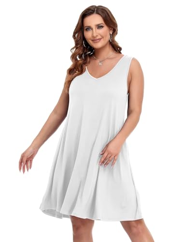 Image of BELAROI Women Casual Summer Dresses Plus Size Sundress V Neck Swing Tank Dress Sleeveless Criss-Cross Beach Cover Ups Pockets