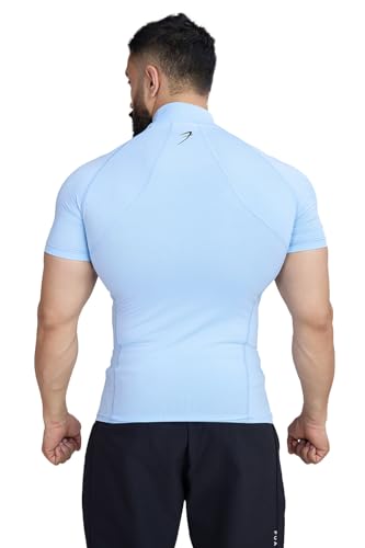 Image of Men Half Sleeves Slim Fit Compression High Neck Sports and Gym Tshirt