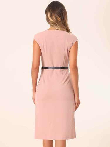 Image of Allegra K Business Dress for Women's Work Elegant 2026 Cap Sleeve Belted Office Sheath Dresses