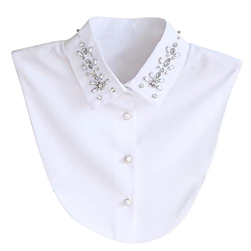 Faux Col Amovible pour Femme Et Fille Faux Col Chemise en Strass Perle Col Déachable Femme Faux Chemisier Col Chemise en Mousseline De Soie avec Patte De...