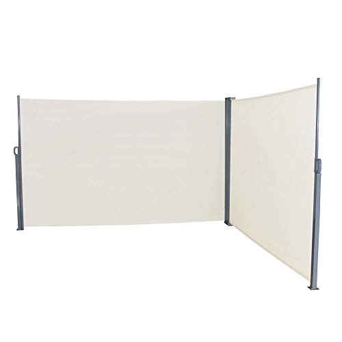 Preisvergleich Produktbild LARS360 Ausziehbar Seitenmarkise Sonnenschutz Sichtschutz Windschutz, Seitenwandmarkise Markisenstoff für Balkon und Terrasse Camping, Aus Polyester und Alu Metall Ständer (160x600cm, Beige)