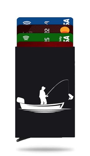 Fishing - Credit Card Holder for Men - Laser Engraved, Aluminum & RFID Blocking Card Holder - Holds up to 6-8 Cards, Durable & Stylish. A Great Men's Gift with Gift Box