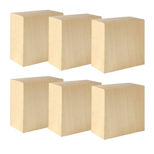 6 Pack Unfinished Wood Blocks, 4X4X2 Inch Squares Basswood Blocks For Carving, Wood Blocks For Crafts, Basswood Carving Blocks For Class, Home Diy #TOP5